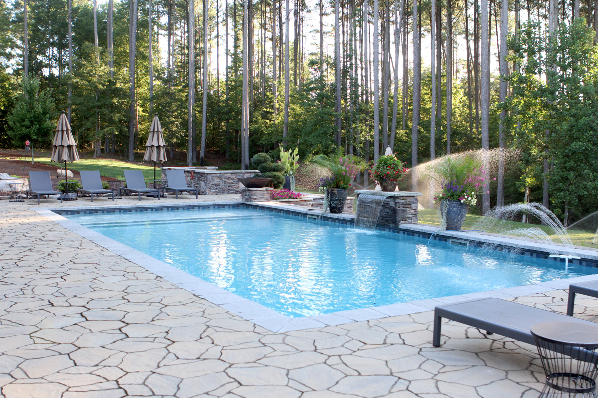 pool with landscaping